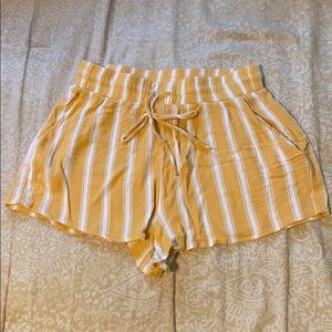 Yellow Striped Fabric Shorts